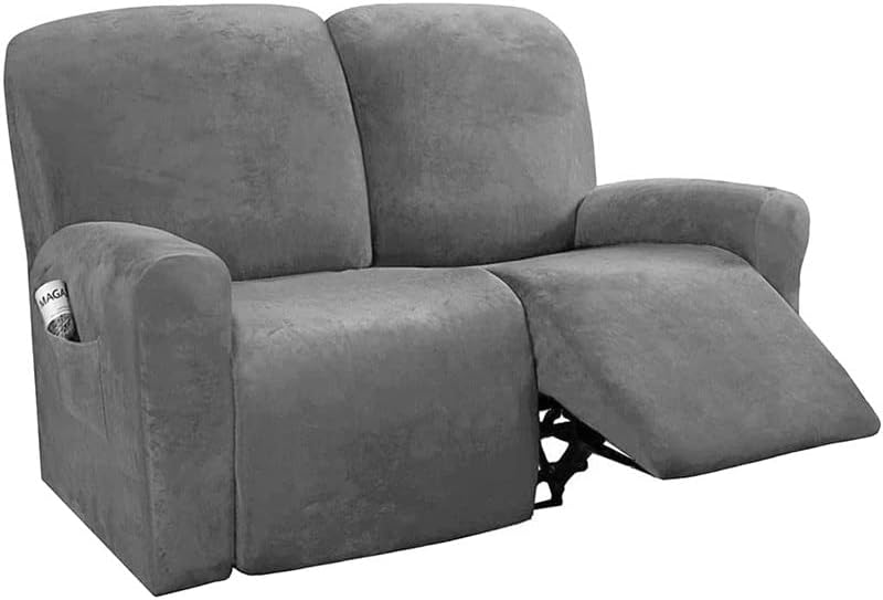 2 Seater Recliner chair covers Velvet, 6 pieces Stretch Double recliner covers for recliner chair Lounger Chair Slipcover for Loveseat Recliner Couch Covers Furniture Protector ( Color : Gray )