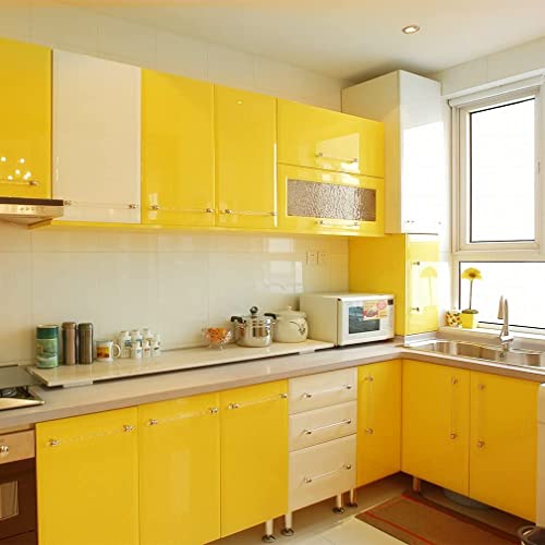 Image of HOME13 Yellow Glossy Wallpaper Yellow Contact Paper Self Adhesive Peel & Stick Waterproof Wallpaper Removable Vinyl Wallpaper for Cabinet Countertops Furniture (24x480 Inch)