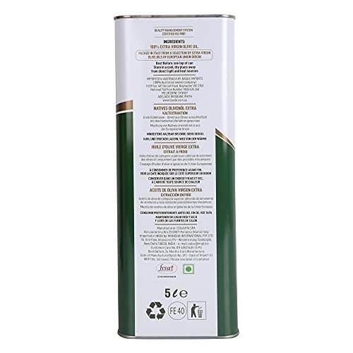 Image of Colavita Extra Virgin Olive Oil - Premium Selection (5L) | Imported from Italy | Ideal for Cooking, Salad Dressings, and Marinades | Cold Pressed Oil | Tin Can Pack