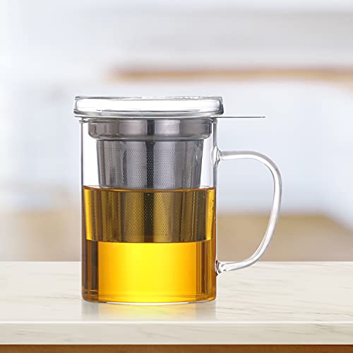 Vaso de té con colador Tetera con filtro de té, colador de té y tapa - tetera y vaso de té en uno; aprox. 450 ml - Imagen 7