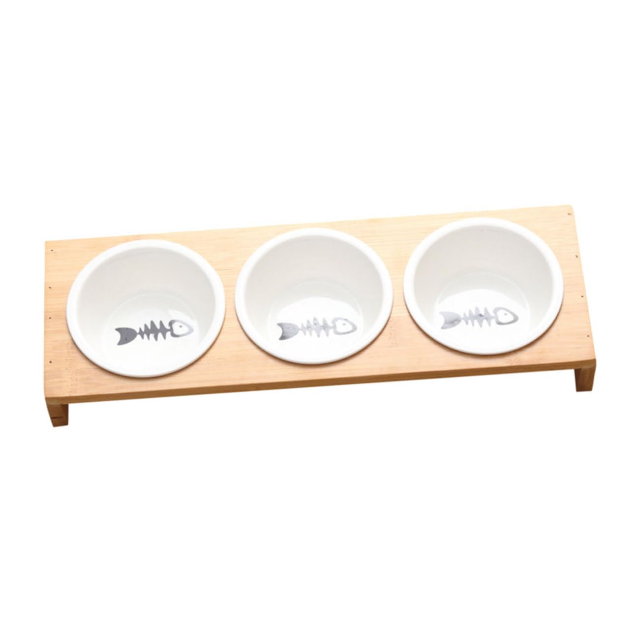 Hohopeti Cat Bowl Holder with Bamboo Stand Ceramic Pet Bowl Spill Dog Water Container