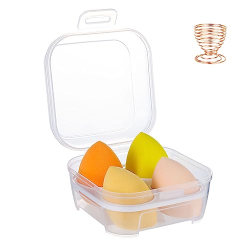 4 PCS Makeup Sponge with Holder Case Set, Makeup Sponges Blender Beauty Sponge Makeup Egg with Gift Box, Latex-Free Dry & Wet Use Foundation Cosmetic Makeup Puff for Powder Cream