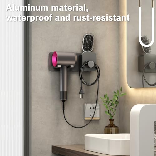 Image of Mustorn Hair Dryer Stand Holder for Wall Mounted Adhesive Hair Dryer Organizer for Bathroom Rust-proof Metal Without Drill Grey