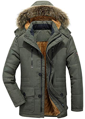 chouyatou Men's Winter Removable Hooded Frost-Fighter Sherpa Lined Midi Packable Parka Jackets