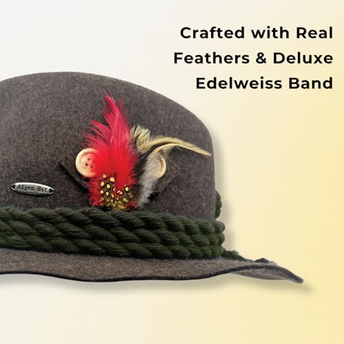 Image of German Hat | 100% Wool Hats for Men & Women - Bavarian Tirol Alps Wool Hat with Feather & Sweat Band | Fedora