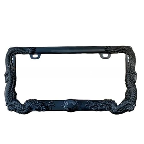 3D Die-Cast Chrome Scorpion Skull Dragon License Plate Frame Holder Universal for Men Trucks，Cars,RVs, Semi, Car Accessories - 1 Unit Black Silver Fits USA Standard License Plates (Dragon - Black)