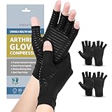 DRNAIETY 2 Pairs Copper Arthritis Compression Gloves for Women and Men, for Arthritis Hand Pain, Anti-Slip, Fingerless, Comfortable for Work, Kept in Motion (Medium)