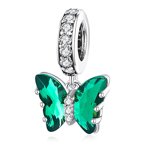 Image of MUNDELL Authentic 925 Sterling Silver Green Butterfly Charm for Original Silver DIY Bracelet or Bangle Jewelry Make Pendants