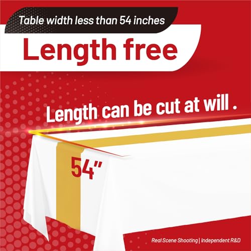 Image of Plastic Table Cloth, 310 Ft X 54 In Disposable Tablecloth White Gold Tablecloth PEVA Premium Plastic Table Cloth Disposable with Any Cut Sliding Cutters for Picnics, Parties, Birthdays, Weddings