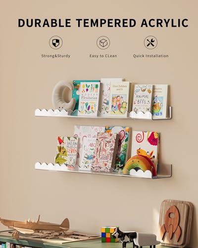 G&W Gruwald BL001 4 Pack Clear 23 Inches Acrylic Book Shelf For Kids Room, Floating Kids Book Shelves thumb #5