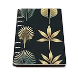 MUSM Golden Palm Leaves Refillable Notebook 6 Ring Planner with Stylish Design Hardcover Journaling Notebook Writing Journal for Work & Note Taking A5 90 Sheets