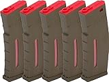 Evike Airsoft - BAMF 30rd Polymer MilSim Mag for M4-Style Series Airsoft AEGs (Color: Tan & Red/Pack of 5)