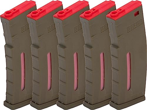 Evike Airsoft - BAMF 30rd Polymer MilSim Mag for M4-Style Series Airsoft AEGs (Color: Tan & Red/Pack of 5)