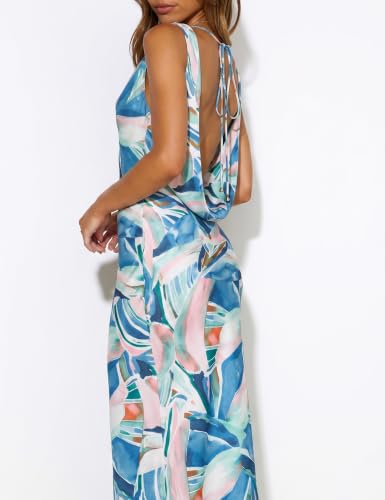 Image of KOUNAI Satin Backless Formal Maxi Dresses for Women Wedding Guest | Silk,Cowl Neck,Drape Neck,Open Back,Sleeveless,Tie Back,Elegant,Cocktail,Bridesmaid,Beach,Vacation,Party,Graduation,Midi