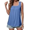 Bluetime Womens Tank Tops Summer Casual Square Neck Sleeveless Tops Loose Fit Flowy Shirt Curved Hem