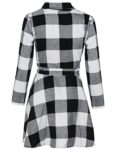FANCYINN Women Long Sleeve Plaid Pattern Tunic Tops Shirt Casual Dress3