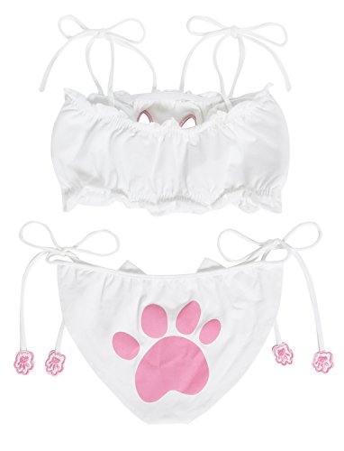 JustinCostume Women's Cosplay Lingerie Set Kitten Keyhole Cute Sexy Outfit (X-Small, White2) - Image 3