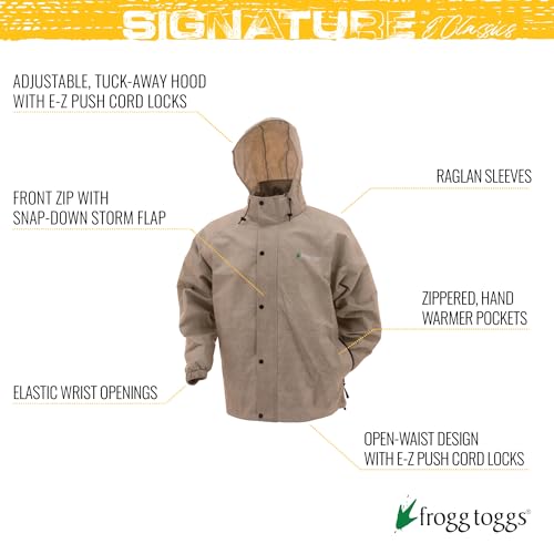 FROGG TOGGS Men's Classic Pro Action Waterproof Breathable Rain Jacket, Khaki, Medium2