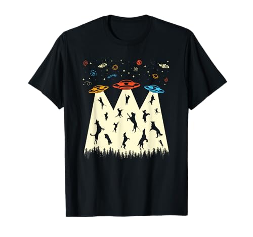 UFO Abduction Shirt Alien Dog Lover Retro Flying Saucer Maglietta
