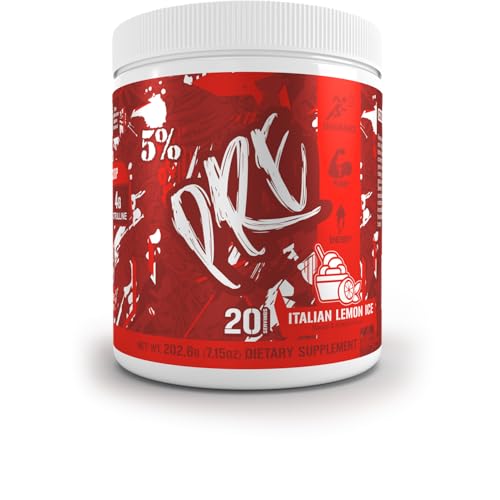 Image of 5% Nutrition Code Red Series Pre Workout Powder for Men & Women | Energy, Power, Protein Synthesis & Focus | 300mg Caffeine, L-Citrulline, Glycerol, Taurine, Alpha GPC, Huperzine (Italian Lemon Ice)