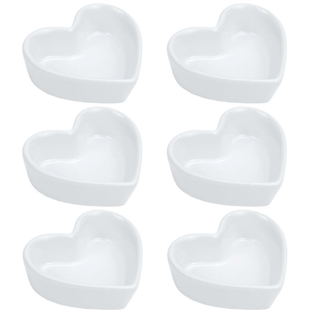 FUYU Colorful Heart Shaped Ceramic Ramekin Bowls Souffle Dishes Pudding Cups Snack Dishes Dipping Bowls