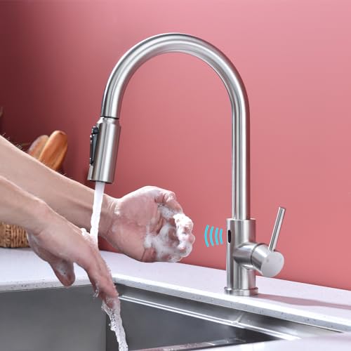 Kmeino 3 In 1 Kitchen Faucet Touchless With Pull Out Sprayer Brushed Nickel Kitchen Faucet With Drinking Water Faucet Kitchen Sink Faucet 1 Hole Single Handle thumb #1