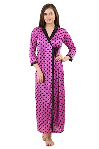 Image of Fasense Women Satin Polka Printed Full Length wrap Gown DP165