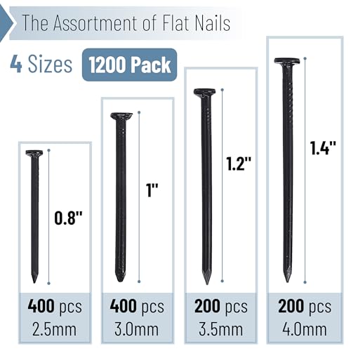 image for Mr. Pen- Nail Assortment Kit, 1200 Pcs, 4 Sizes, Black, Small Nails fo