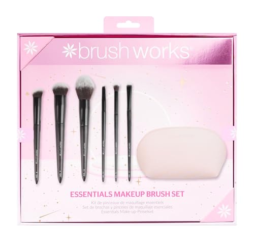 Brushworks Essentials Makeup Brush Set – 6-Piece Face & Eye Brushes with Makeup Bag for Flawless Blending & Seamless Application