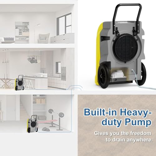 Image of ALORAIR 270 PPD LGR Commercial Dehumidifier with Pump & Drain Hose, Portable Industrial Dehumidifiers with Wheels for Water Damage Restore, Basement, Garage, 6 Years Warranty (Yellow)