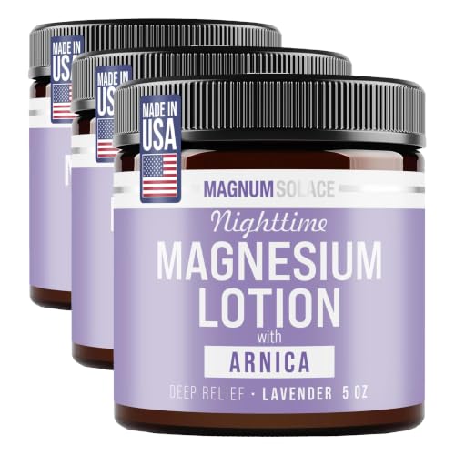 Image of Magnum Solace Nighttime Magnesium Lotion with Arnica - Highly Concentrated Magnesium for Muscles & Joints - Apply to Legs or Feet Before Bed - Skin-Friendly (Pack of 3)