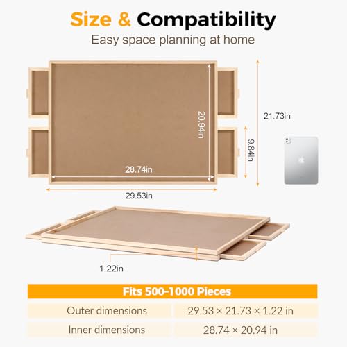 BuilderButler 1000 Pieces Assembly Required Rotating Puzzle Board with 4 Drawers, Lazy Susan & Transparent Cover, 28.7"x20.9" Portable Wooden Jigsaw Puzzle Table, Great Gift for for Puzzle Enthusiasts by BuilderButler - Image 3