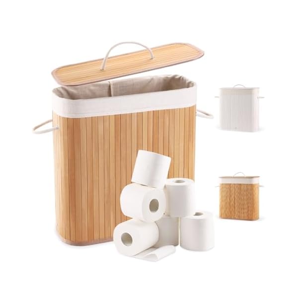 WAOHANAZ Bamboo Toilet Paper Storage with Lid & Handel, 8 Gallons (30L), Sturdy Toilet Paper Basket, Organizer for Bathroom, Kitchen, Holder with Storage, Natural