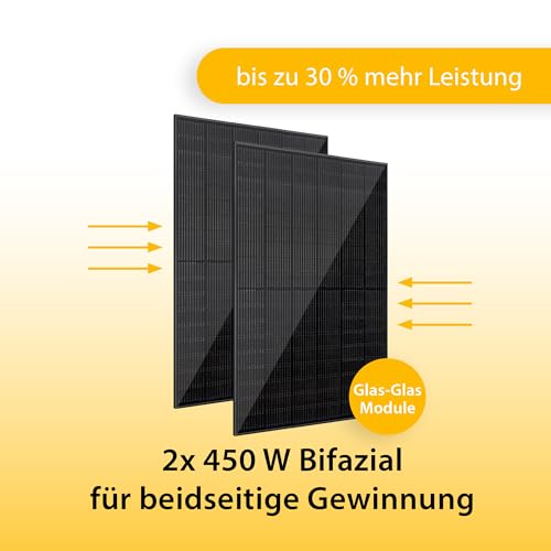 VALE Balkonkraftwerk Bifazial 900 Wp Full Black - Marstek-M2-800 Wechselrichter - Solaranlage - Hochwertiges Solarpanel Set - 5m AC-Kabel