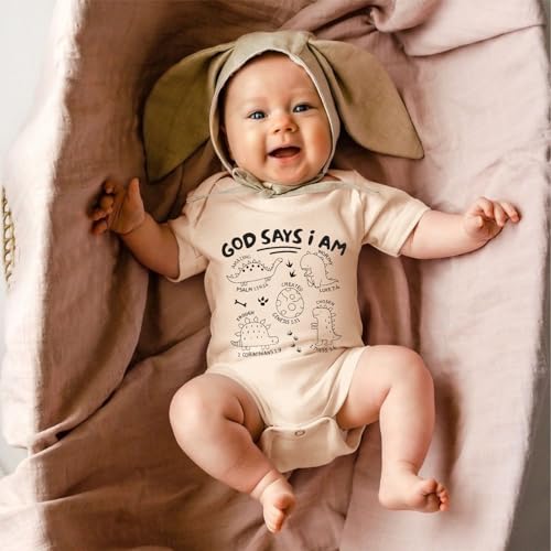 BOUTIKOME Dinosaur Romper Newborn Infant Baby Boys Girls Onesie T Shirts Short Sleeve Tops Inspirational Clothes 0-12 Months(Beige,0-3M)