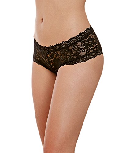 Dreamgirl Women's Stretch Lace Low Rise Cheeky Hiphugger Panty with Scalloped Lace