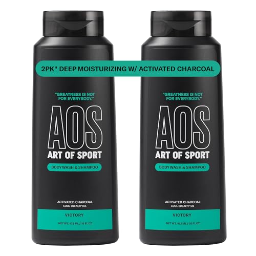 Art of Sport Mens 2-in-1 Body Wash and Shampoo with Charcoal Activated Eucalyptus Fragrance Made for Athletes Victory Scent 16 fl oz (Pack of 2)