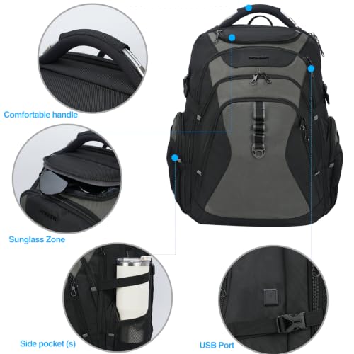 Image of KROSER Travel Laptop Backpack 18.4 Inch XXXL Gaming Backpack with Hard Shell Saferoom RFID Pockets Water-Repellent Business College Daypack Stylish Laptop Bag for Men /Women-Black Army Green