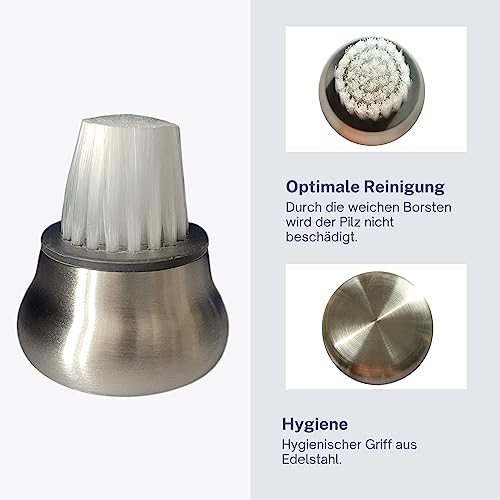 Provance Pilzbürste mit Edelstahlgriff 4,5 cm Umfang Weiche Borsten zur sanften Reinigung Reinigungsbürste Schmutzbürste Champignons Leicht zu reinigen Silber Edelstahl Hygienisch