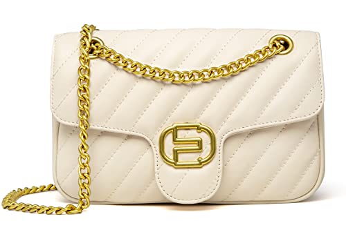 Chrysansmile Quilted Crossbody Bags Genuine Leather Purses for Women Trendy Medium Shoulder Bag with Chain