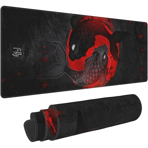 Image of Printed Gaming Mousepad - Premium Stitched Edges, Smooth Surface,Size 11x23 inches, Non-Slip Rubber Base - Ideal for Office & Gaming Setup (Japanese Yin and Yang Koi Carp)