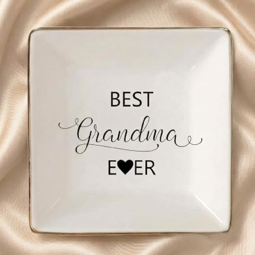 Simply Charmed Best Grandma Ever -Birthday Day Gift – Ceramic Jewelry Dish, Ring Holder, Trinket Tray – Elegant Gift for Grandparent's Day
