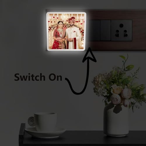 Image of Personalized Square Night Lamp with Custom Photo & Text | 4 x 4 Inch Plastic Night Light | Plug-in AC Powered | Custom Gift for Birthday, Anniversary, Home Decor & All Occasions (White)