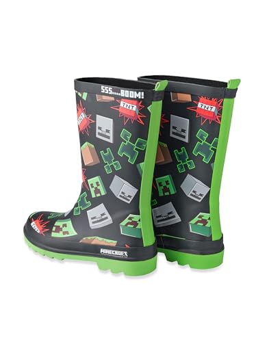 Minecraft Creeper Black Storm Boots | Waterproof Rain Footwear with Printed TNT, Block Elements Merch3