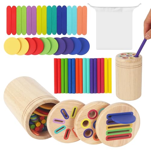 ACOMTUO Montessori Spielzeug ab 1 2 3 Jahre, 3-in-1 Holzspielzeug, Steckspiel Holz, Sortierformen in Farben, Lernspielzeug für Kleinkinder Jungen und Mädchen