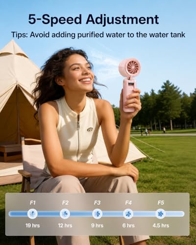 Image of Sevenaire S42 Portable Hand Fan with Mist, Hand fan for summer, High Speed & LED Display - Personal Fans Portable Rechargeable, 12000 RPM Turbo Mini Fan for Travel, Outdoor, Home, Office (SoftPink)