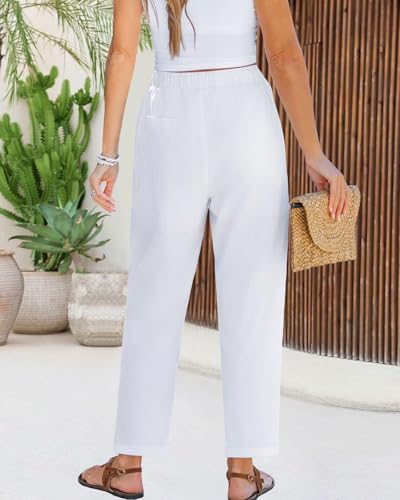 PIDOGYM Women's Linen Capri Pants, Lightweight Casual Summer Pants with Drawstring Elastic Waist & Lace Side4