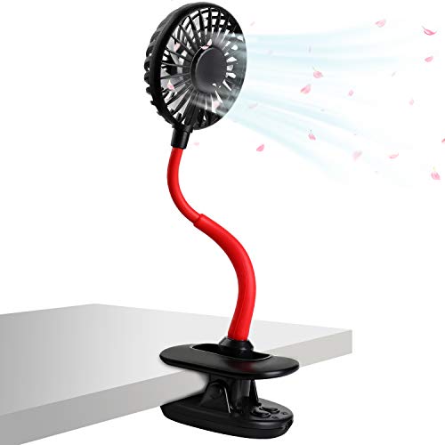 Mini Clip USB Ventilator Leise Schwarz, 3 Geschwindigkeiten 360 Einstellbarer USB Ventilator mit flexiblem Hals für Büro, Zuhause
