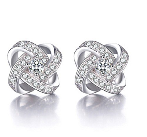 Zhiwen Womens 925 Sterling Silver Crystal Eternal Heart Ear Stud Diamond Windmill Shape Earrings