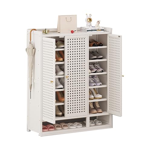 Meuble à chaussures multicouche en rotin blanc pour couloir étroit 120cm
